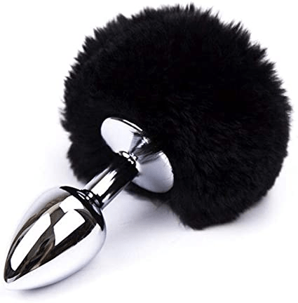 Plug em Metal com Calda de Coelho Pompom