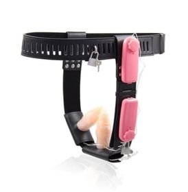 Cinto de Castidade Feminina com Vibro 2 Plugs 10 x 3 cm
